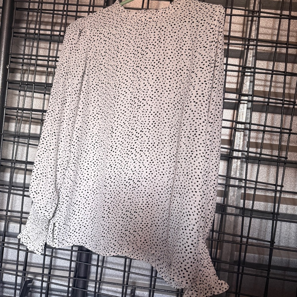 Maison d ameli White top Polka Dot large l Blouse black dressy chiffon A7